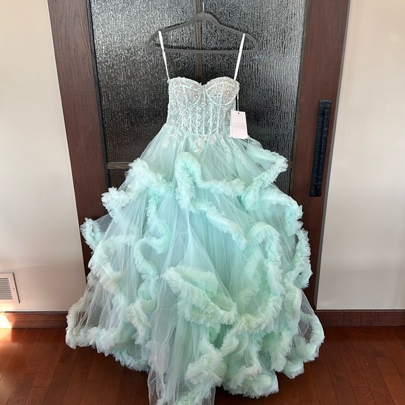 MAC DUGGAL 20542 NWT Strapless Corset Detail Tulle Layered Gown size 2. - Picture 12 of 17